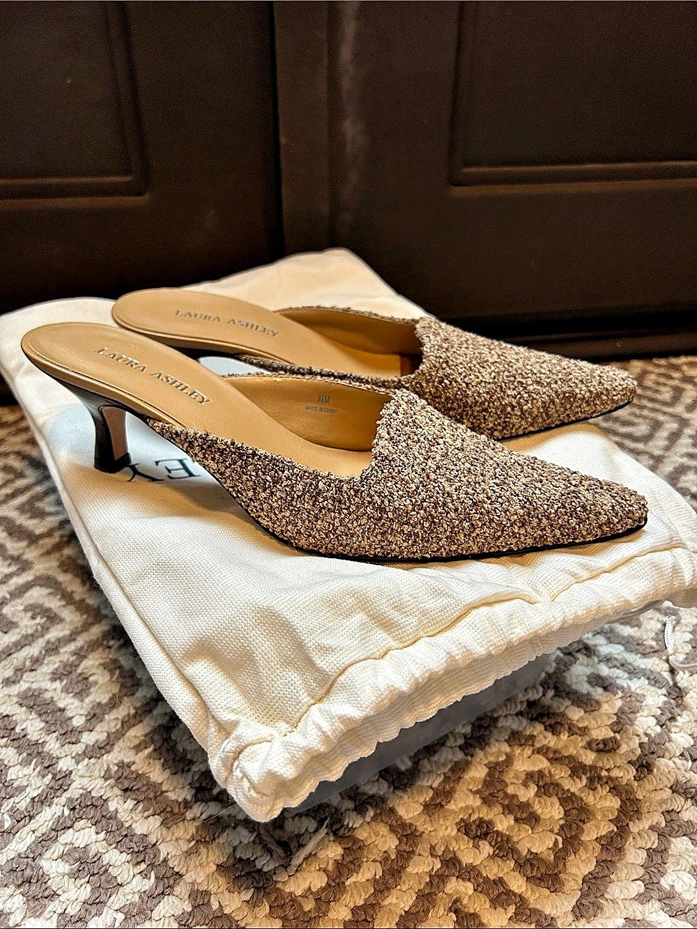 Size 8.5 Laura Ashley Tweed Pointed-Toe Heels in Brown